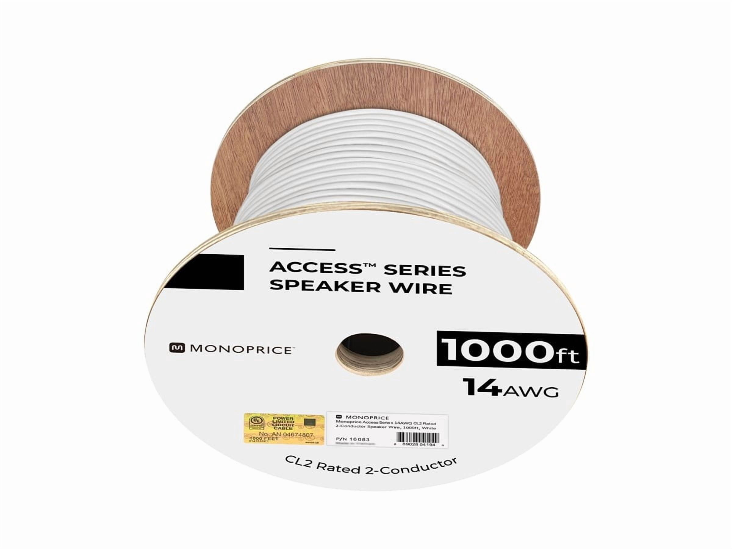 Monoprice Speaker Wire, CL2 Rated, 2-Conductor, 14AWG, 1000ft, White