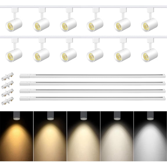 VANoopee 5-Color 12-Light LED Track Lighting Kit with 13FT H Type Track Lighting Rail LED Track Light Heads Dimmable Modern Kitchen Track Lighting Fixtures Ceiling Spotlight, CRI90+ 10W 800lm White