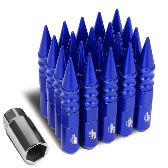 J2 Engineering LN-T7-015-15-BL J2 Engineering 7075 -T6 Forged Aluminum M12 x 1.5 20Pcs 123mm Spiky Cap Lug Nut w/ Adapter Blue