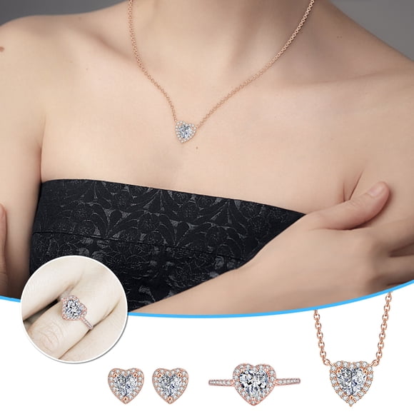 LSLJS Ladies Diamond Eternal Crystal Clavicle Heart Pendant Necklace Suit, Gifts for Mom Wife Girlfriend Her on Anniversary Mothers Day Valentines Day Christmas Birthday Gifts for Women