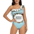 thumbnail image 2 of Yiaed World Travel Print Women One Piece Swimsuits Tummy Control One Shoulder Bathing Suits Pattern Ruffle Swimwear-XX-Large, 2 of 8