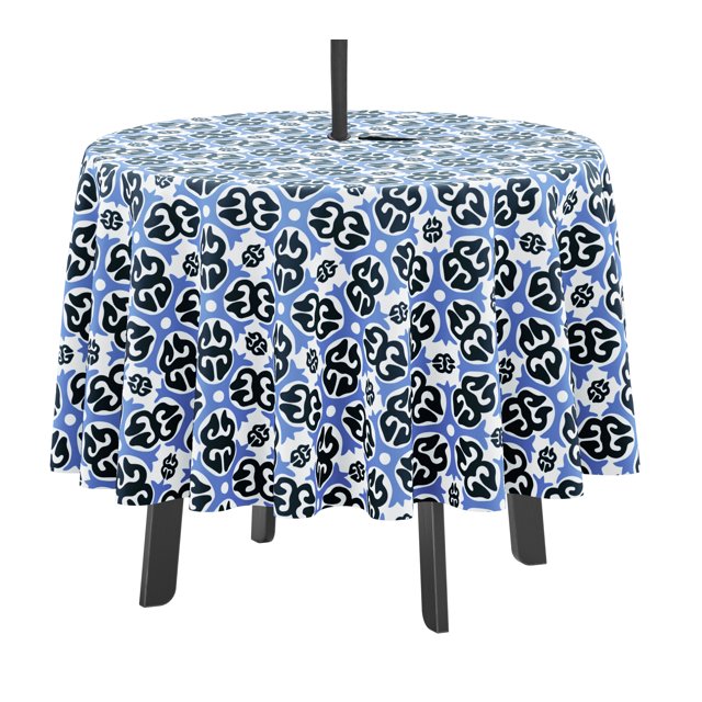 Vargottam Indoor/OutdoorRoundTablecloth 58 InchTablecloth with Umbrella Hole & Zip- Waterproof TableCloth TableCovers for Backyard Table -Blue