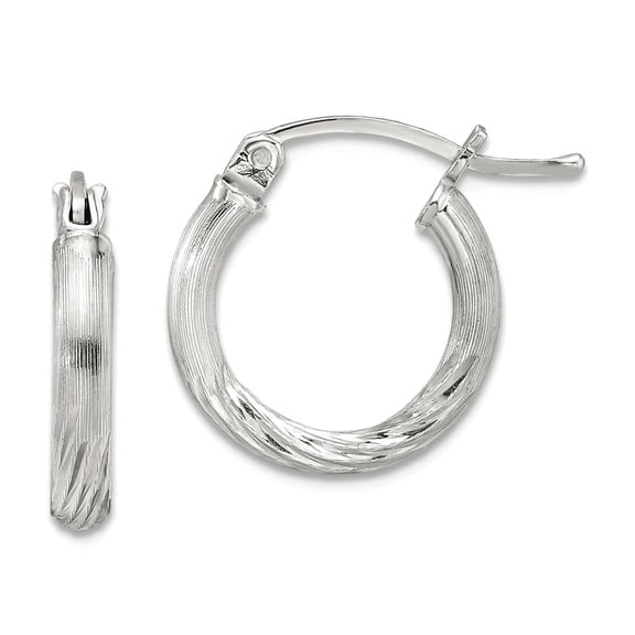 925 Sterling Silver 2.5mm Polished Satin Sparkle-Cut Hoop Earrings 17x15mm Wide 2.5mm Thick Hoop Earring for Women