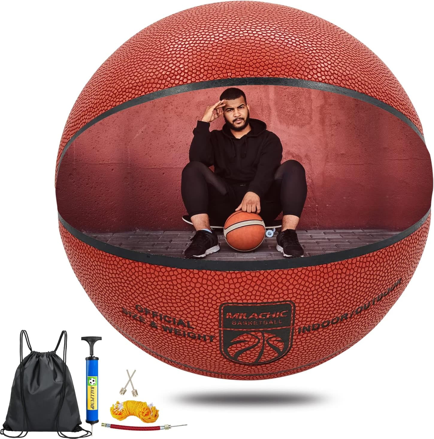 Personalized Basketballs Indoor Outdoor Customized Basketball Gift, Composite Leather Basketball with Name, Text, Logo, Photos - Official Size 7 (29.5")
