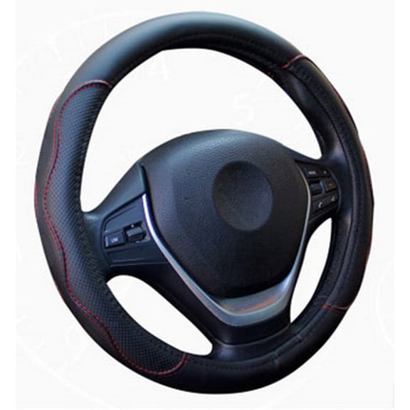 38cm Universal Car Steering Wheel Cover PU Leather Protector Trim Black Red Line