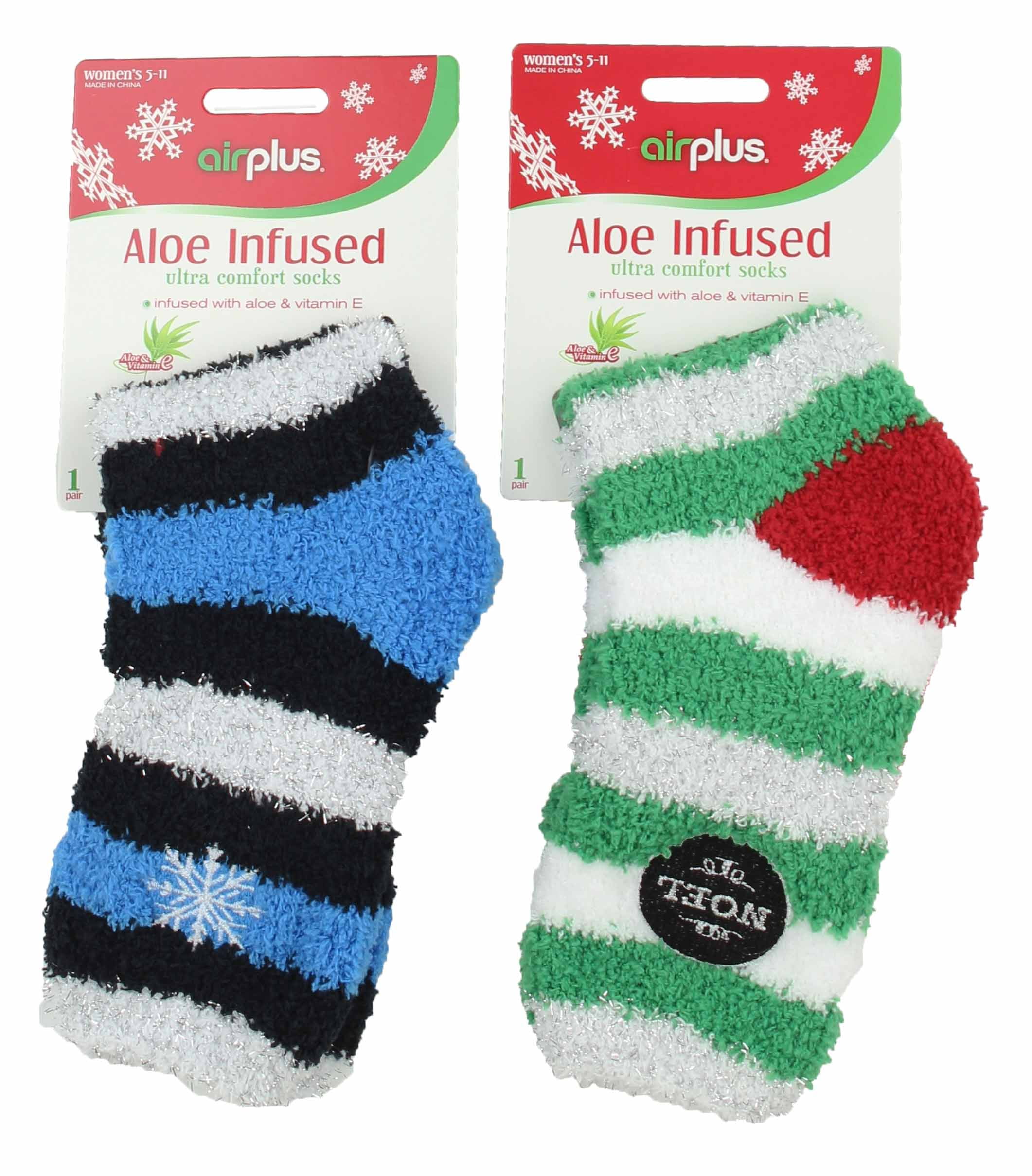 Airplus Aloe Infused Ultra Moisturizing Holiday Socks (2-Pack) (Noel/Snowflake) - Walmart.com 