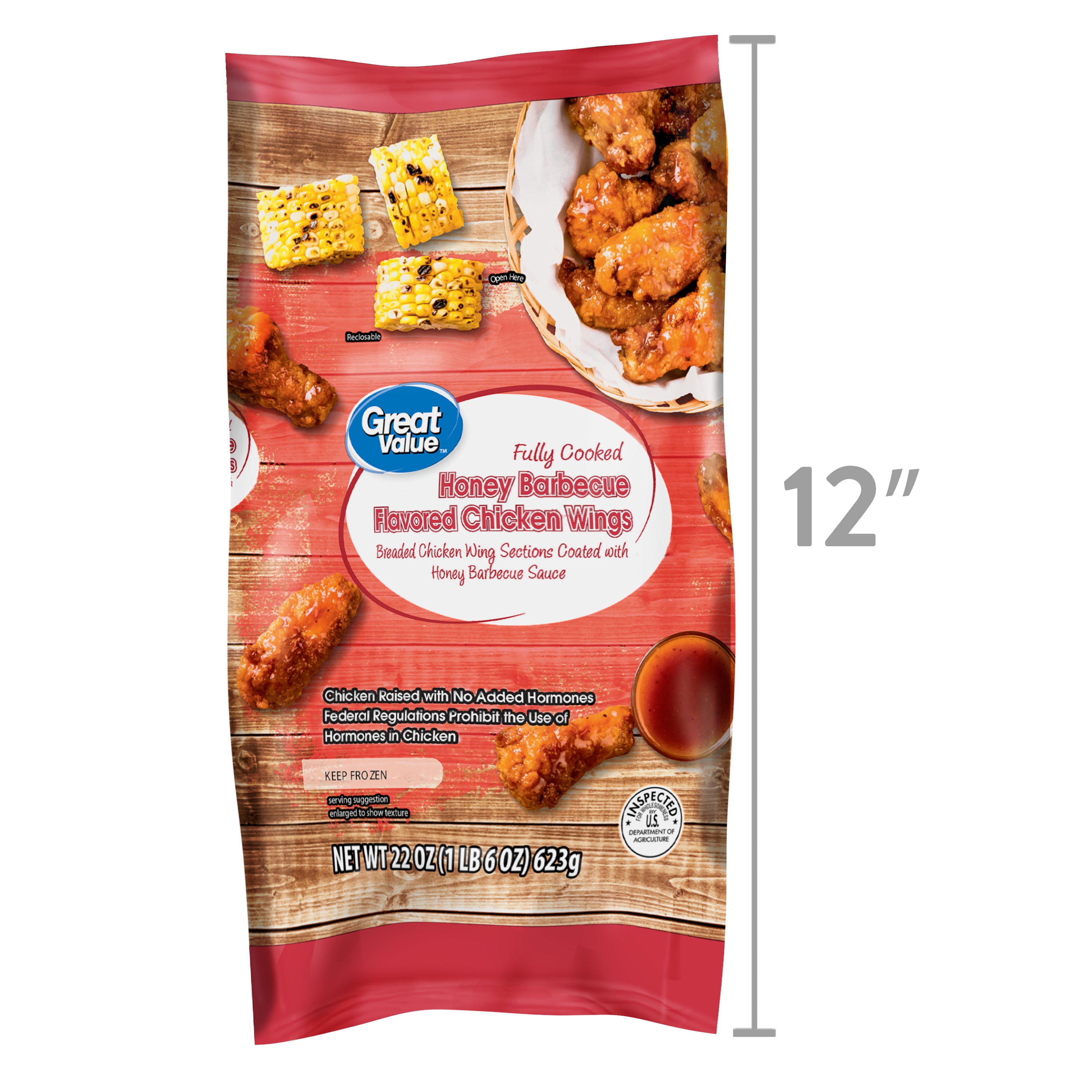 Great Value Fully Cooked Honey Barbecue Seasoned Chicken Wings, 22 oz (Frozen)