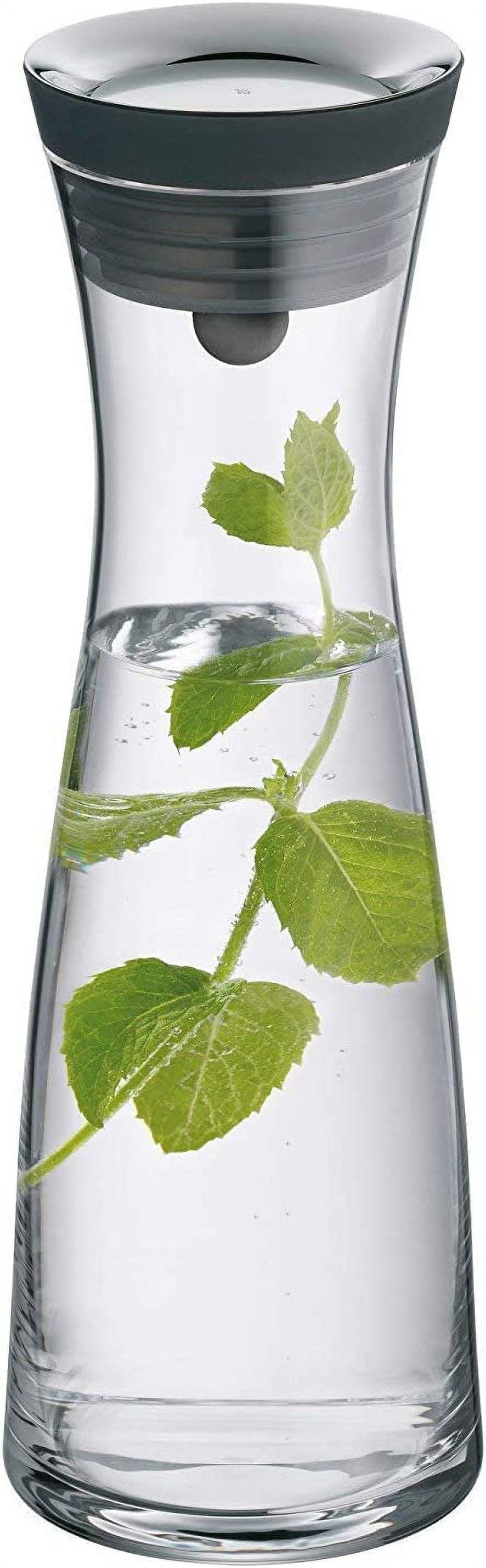 Glass Carafe with Lid and Stainless Steel Fruit Skewer, 34 oz 1 Liter Water Pitcher, Pitcher for Ice Tea and Homemade Juice, Heat Resistant Borosilicate Glass Carafe for Hot or Cold Water.