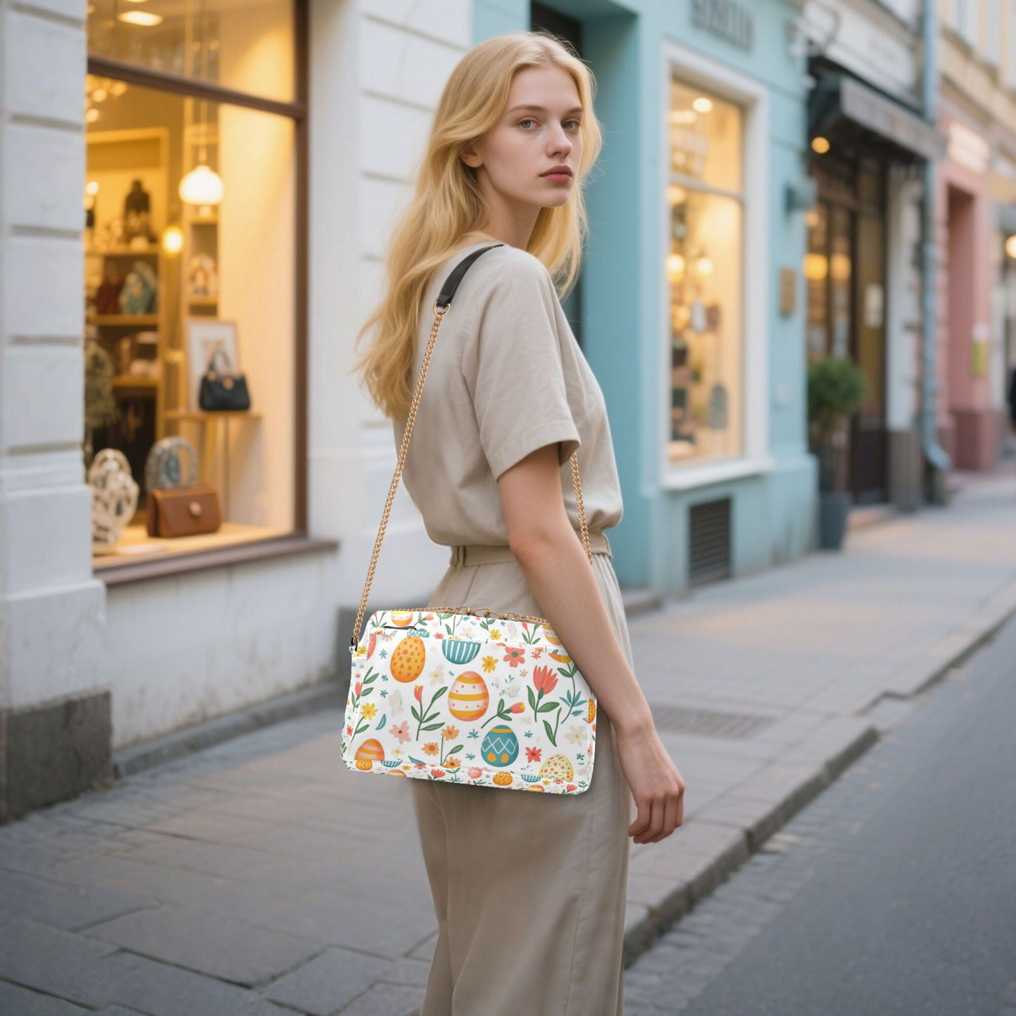 FORMRS Women Crossbody Purse with Chain Strap Vegan Leather Shoulder Handbag, Floral Easter Eggs