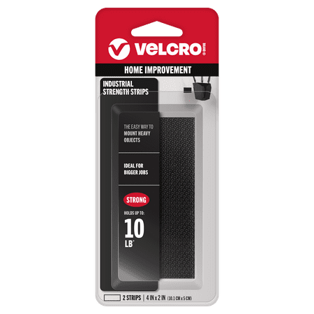 VELCRO Brand Industrial Strength, Indoor & Outdoor Use, Superior Holding Power on Smooth Surfaces, Black, 4" x 2", Strips