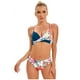 thumbnail image 2 of Bikini para mujer Traje de baño Estampado floral con cordones Cuello en V Traje de baño de dos piezas, Azul-3, L Feliz Sencillez, 2 of 5
