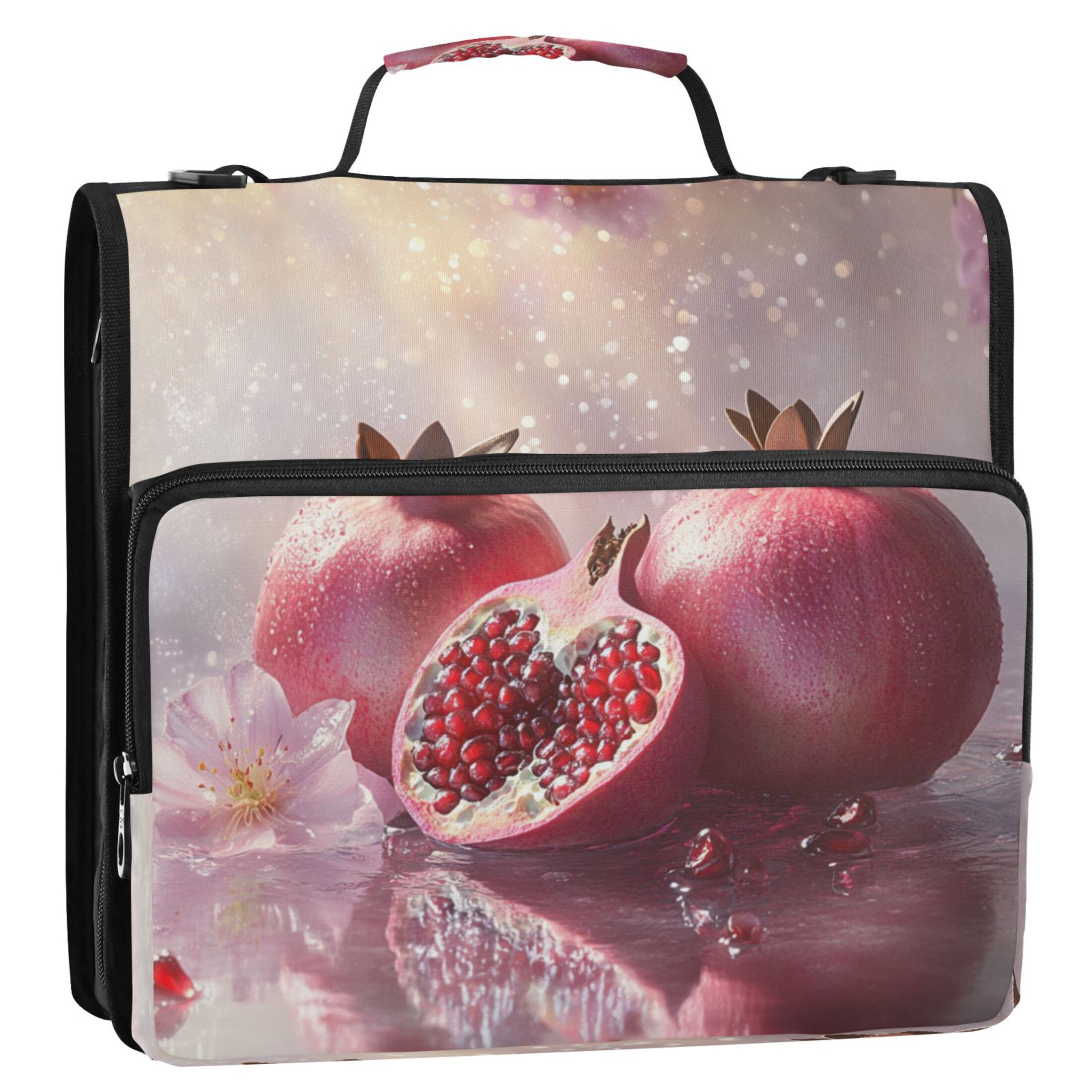YAZAOO Zipper Binder trapper keeper Documents Organized Design Pomegranate Bliss Printed