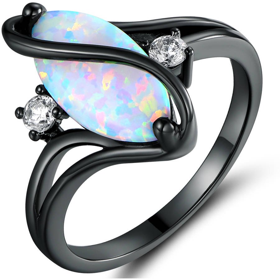 Peermont Jewelry Lab Created Fire Opal Black RhodiumPlated Band Ring