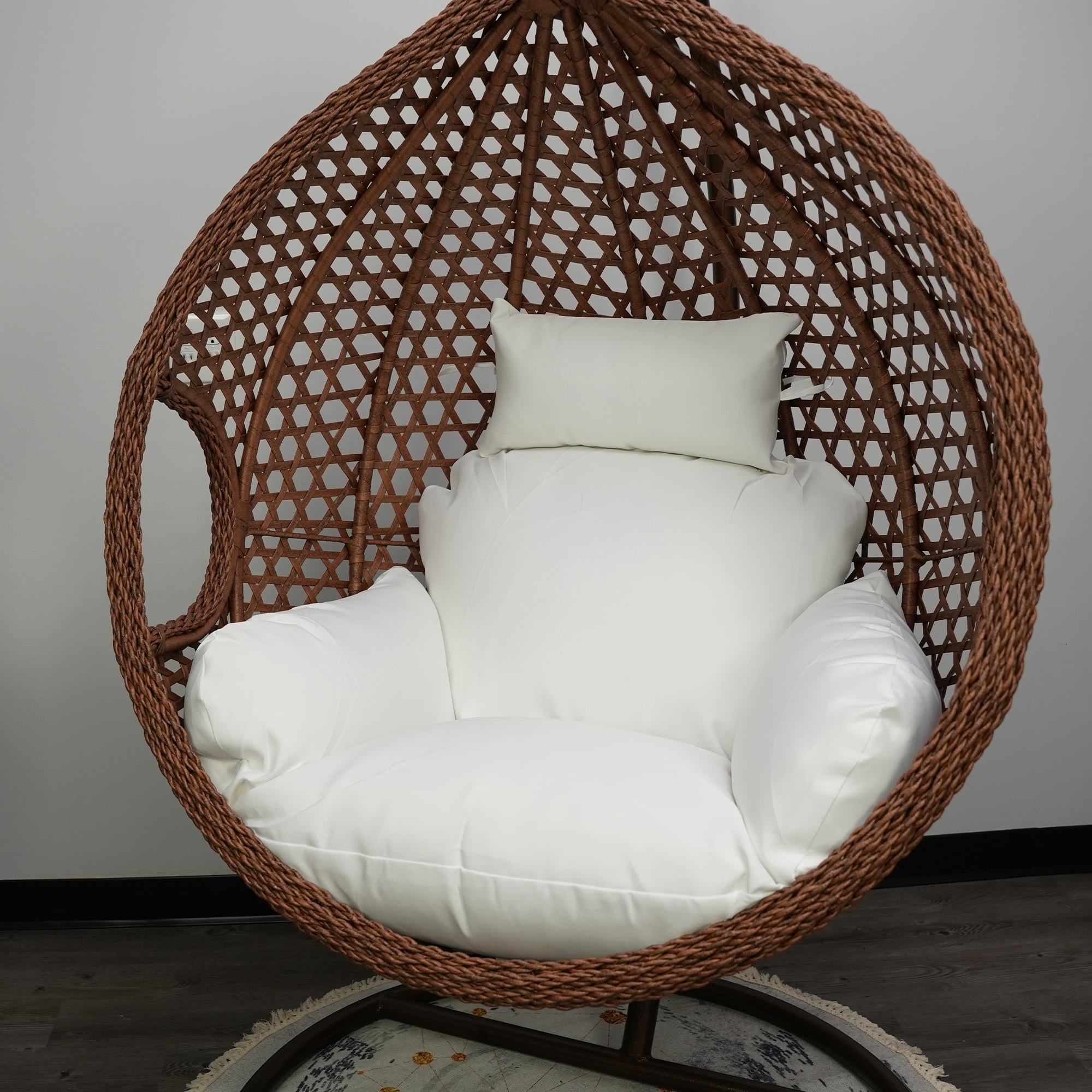 SK CHUMRA Egg Chair Cushion Hanging Basket Chair Pads Wicker Rattan Hanging Seat Cushion Nonslip Soft Headrest & Armrest Outdoor Porch Backyard UV Resistant Patio Hammock Swing Cushions (White)