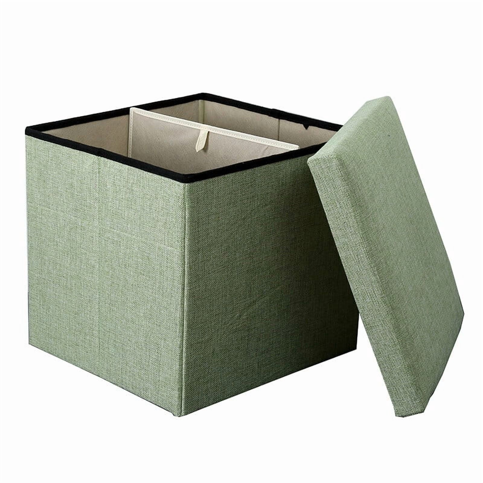 15" Collapsible Storage Ottomans, Square Space-Saving Storage Stool, Beige
