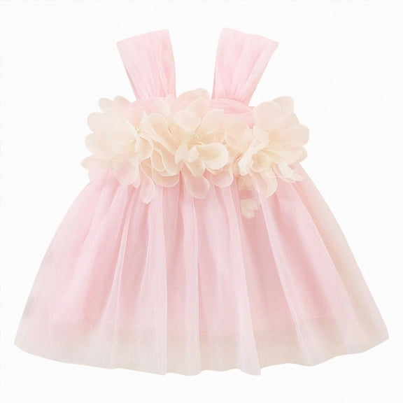KPOPLK Baby Girls Spaghetti Strap Dress Toddler Summer Dresses Kids Beach Casual Sundresses with Pockets for 6M-4 Years(12-18 Months,Pink)