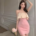 thumbnail image 3 of Ladies Elegant Patchwork Mini Bodycon Dress Strapless Chest Wrap Short Dresses, 3 of 8