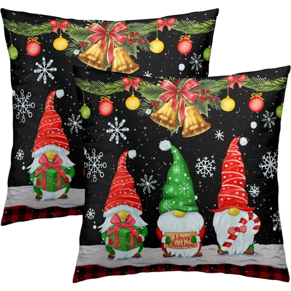 Merry Christmas Throw Pillow Covers Set of 2 Black Gnomes Pillowcases 20x20 Inch Holiday Decorative Throw Cushion Case for Home Sofa Couch