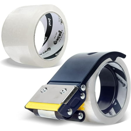 Excell Anti-Backflow Metal Packaging Tape Dispenser (2" Wide) with 2 Rolls – Heavy-Duty Handheld Tape Cutter for Shipping, Packaging & Moving