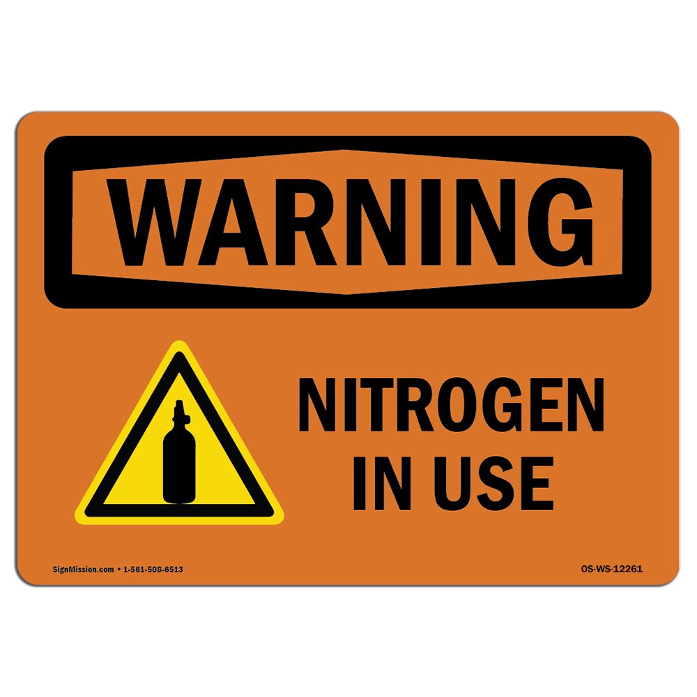 OSHA WARNING Sign Nitrogen In Use With Symbol Choose from Aluminum