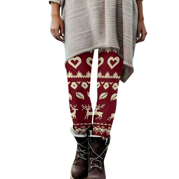 purcolt Ugly Christmas Leggings for Women No See Through High Waisted Buttery Soft Reindeer Printed Holiday Tights