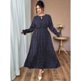 thumbnail image 6 of Women V Neck Short Sleeve Tied Elegant Casual Daily Dress Dark Blue XL, 6 of 9