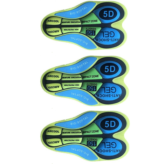 3-Pack 5D Cycling Gel Pads, Breathable Bike Shorts Cushion Inserts