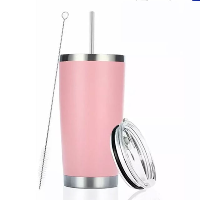 Vaso Térmico de Acero Inoxidable, Taza Termica Frio y Caliente para Cafe con Tapa y Pajita, Cepillo de limpieza