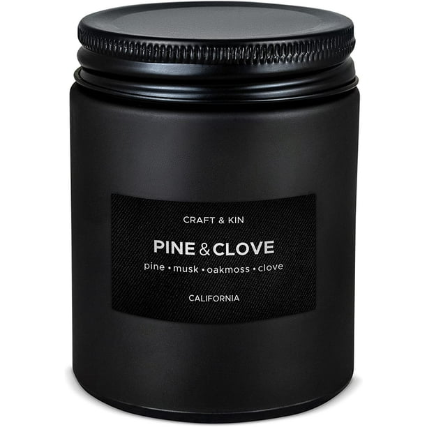 Pine & Clove Scented Candle Long Lasting Aromatherapy Men Candles in Black Jar