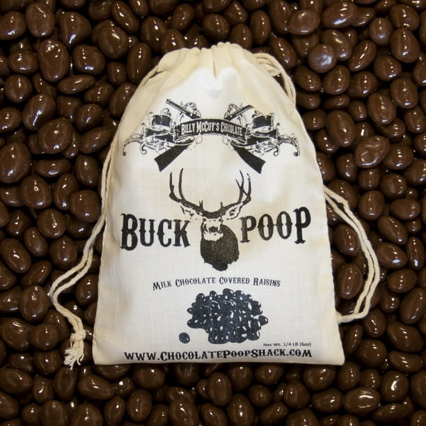 Chocolate Buck Deer Poop Chocolate Raisins in Vintage Cotton Bag