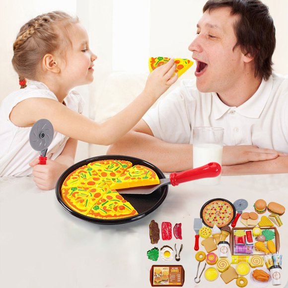 Viflosae Pretend Play Toys Early Learning Educational Western Kitchen Toy Set with Simulated Food Toys Hamburgers Pizzas Play House Set for Childrens Gifts