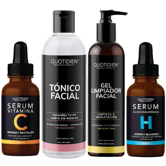 Kit Limpiador + Tónico + Serum Vitamina C + Acido Hialuronico Skin Care Suero Facial Quotidien