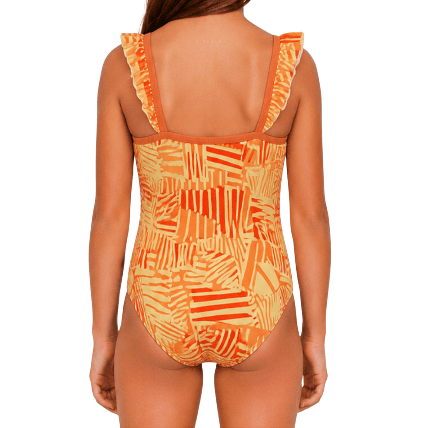 Maui and Sons Girls Squiggy Ruffle One-Piece Swimsuit, High Performance Stretch Bathing Suit and Athletic Swimwear for Kids