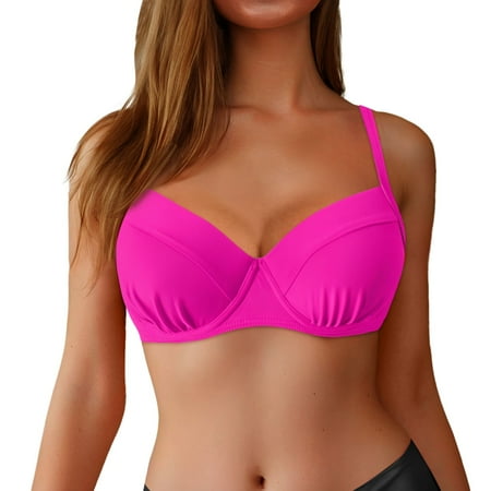 Womens Push Up Bikini Top Underwire Bathing Suit Bra Swimwear Top Only Hot Pink XL