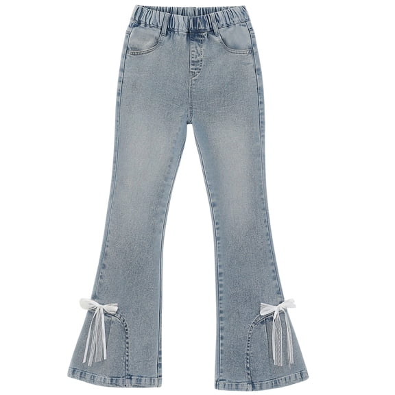 NAISIBABY Girls Flare Jegging Jeans, Stretchy Cute with Pockets High Rise Kids Casual Denim Pants Blue Size 7-8