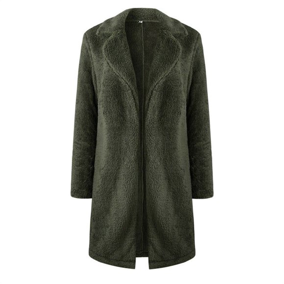 Women Ladies Lapel Teddy Bear Coat Faux Fur Fleece Jacket Overcoat Long Parka