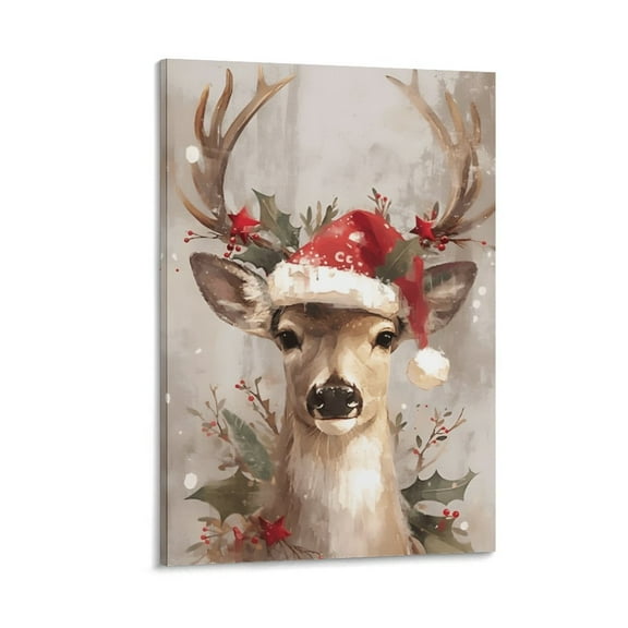 Framed Christmas Wall Art, Printable Reindeer Still Life Painting, Rustic Christmas Decorative Art,Christmas Holiday Decor for Home and Office