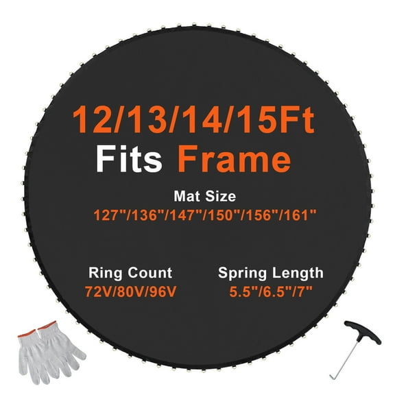 VEVOR Replacement Trampoline Mat, Jumping Mat Fits 13ft Frame, Universal Jumping Mat for 13ft Round Trampoline, Reinforce UV-Resistant Mat with Spring Tool & Durable V-Rings, Fit 7" Spring Length