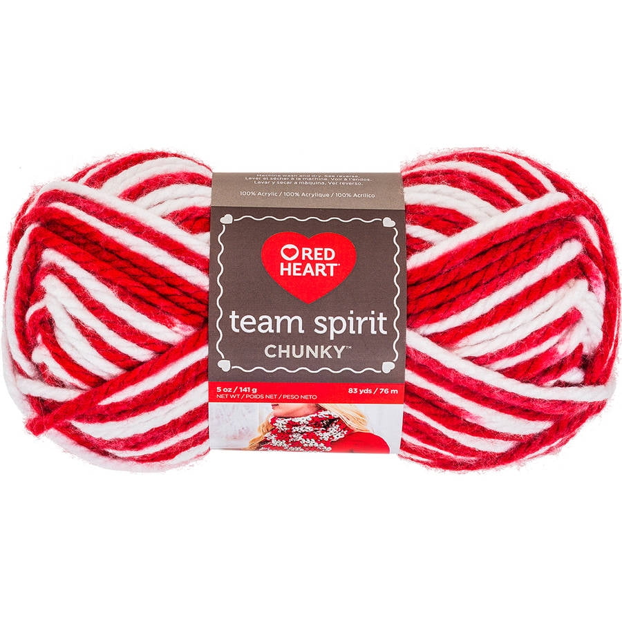 Red Heart Team Spirit Chunky Yarn, Red and White