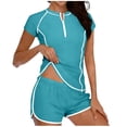 thumbnail image 2 of Neewe Women's Two Piece Rash Guard Short Sleeve Swim Shirts UPF 50+ Built in Bra Swimsuit with Boyshorts with Pockets, 2 of 5