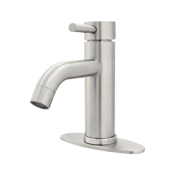 WMF-4316SS-S - Stainless Steel 4" Single Handle Lavatory Faucet, Bathroom Sink Faucet with Pop Up and Deck Plate, Brushed Nickel Finish