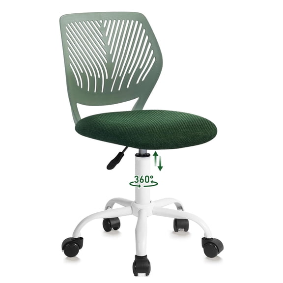 Homy Casa Carnation PP Backrest Office Chair, Green Fabric Seat, Armless Swivel Desk Chair with Adjustable Height & Casters
