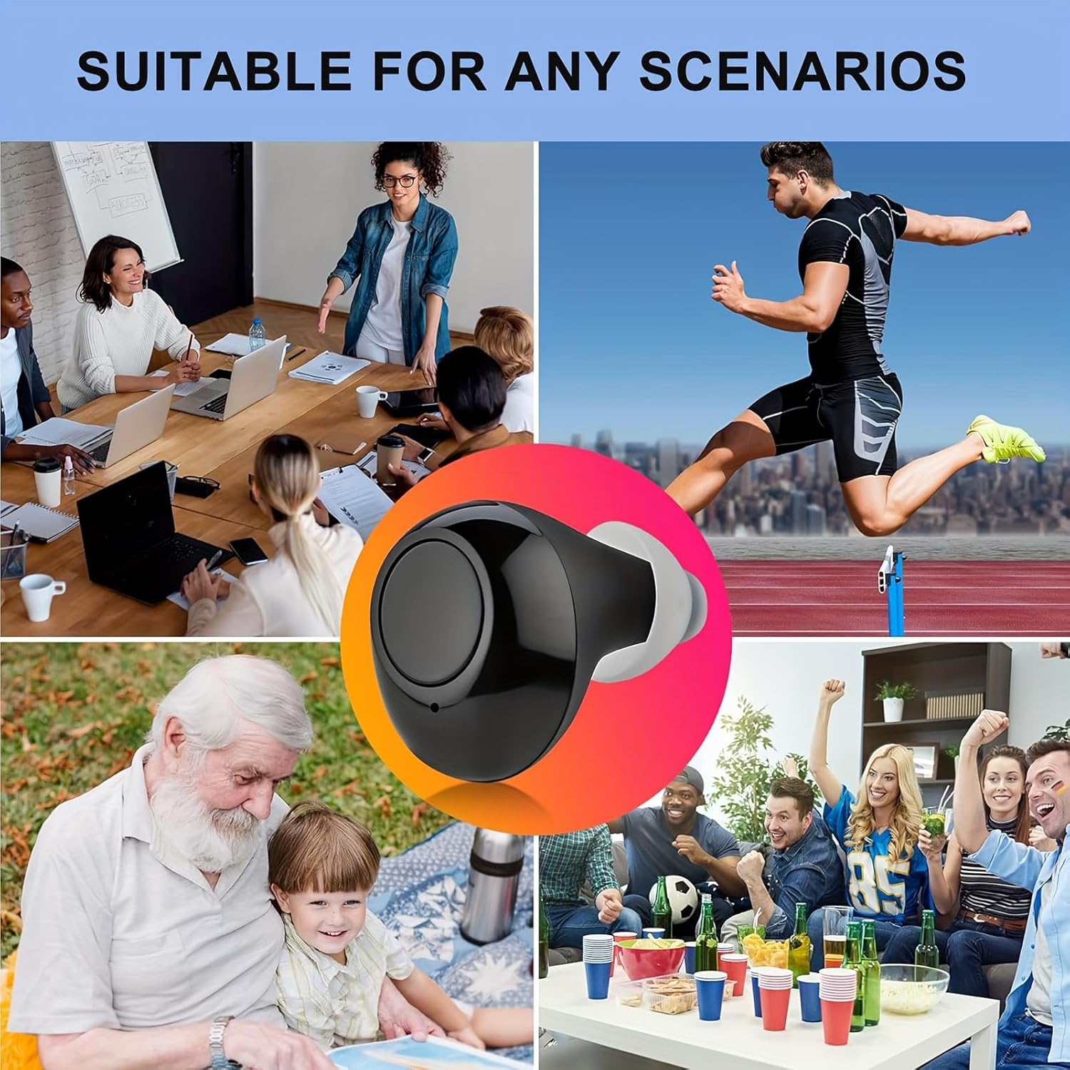 SUWU Hearing Aids for Seniors, Rechargeable Hearing Amplifier Loud Sound with USB Portable Charging Case, 2-Pack, (Black)