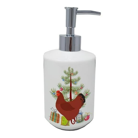 7 x 3.5 in. Unisex New Hampshire Red Chicken Christmas Ceramic Soap Dispenser, Teal