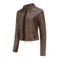 thumbnail image 4 of Defitshape Women's Faux Leather Jacket Winter PU Jackets Moto Vintage Full Zip Motorcycle Spring Snow Biker Coat Coffee Medium, 4 of 4