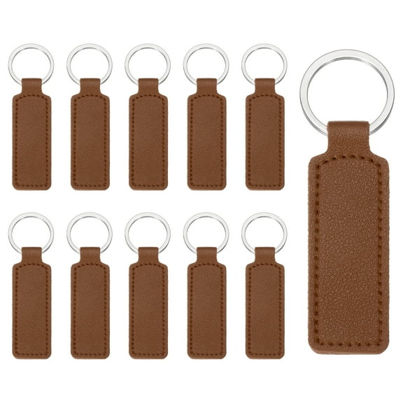 Uxcell 10 Pcs PU Leather Keychain Blanks Bulk Rectangle Laser Engraving Keychain Leather Key Fob Kit with Key Rings for DIY Supplies Gifts (Brown, 3.7"x1")