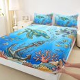 thumbnail image 4 of spefrowx Cartoon Undersea Turtle Queen Sheets for Boys, Coral Octopus Anchor Fish Queen Sheet Sets, 4pcs, 1 Flat Sheet, 1 Fitted Sheet and 2 Pillowcases, 4 of 5