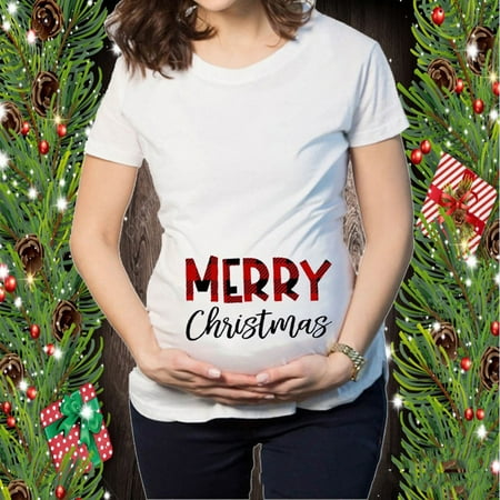 

Pregnant Mom Gifts Christmas T-shirt Cartoon Print Maternity Clothing Short Sleeve Top Pregnancy T-shirt