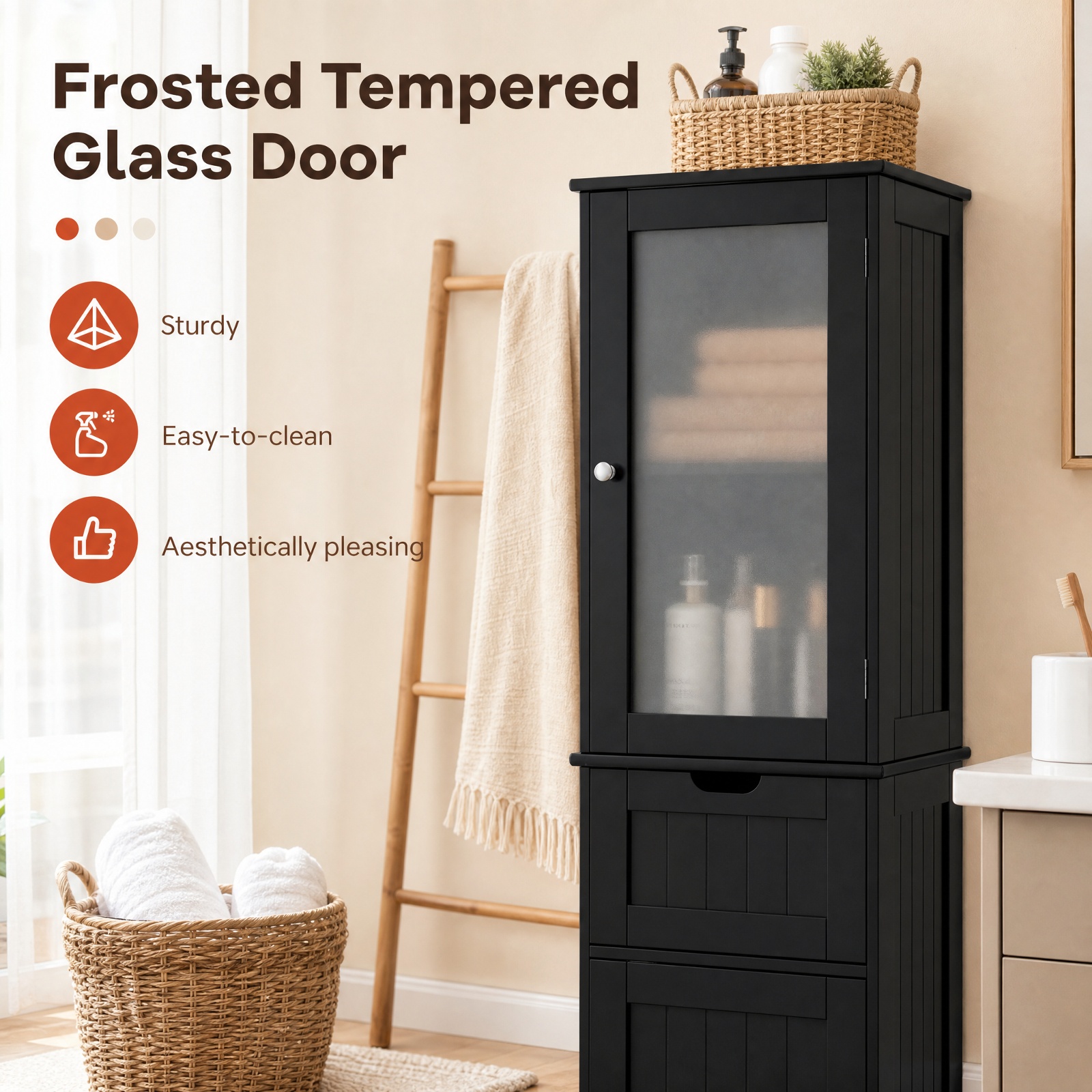 Vebreda Freestanding Bathroom Storage Cabinet, Tall Floor Storage Cabinet with 2 Doors and 1 Drawer for Bathroom, Fit Anywhere You Need