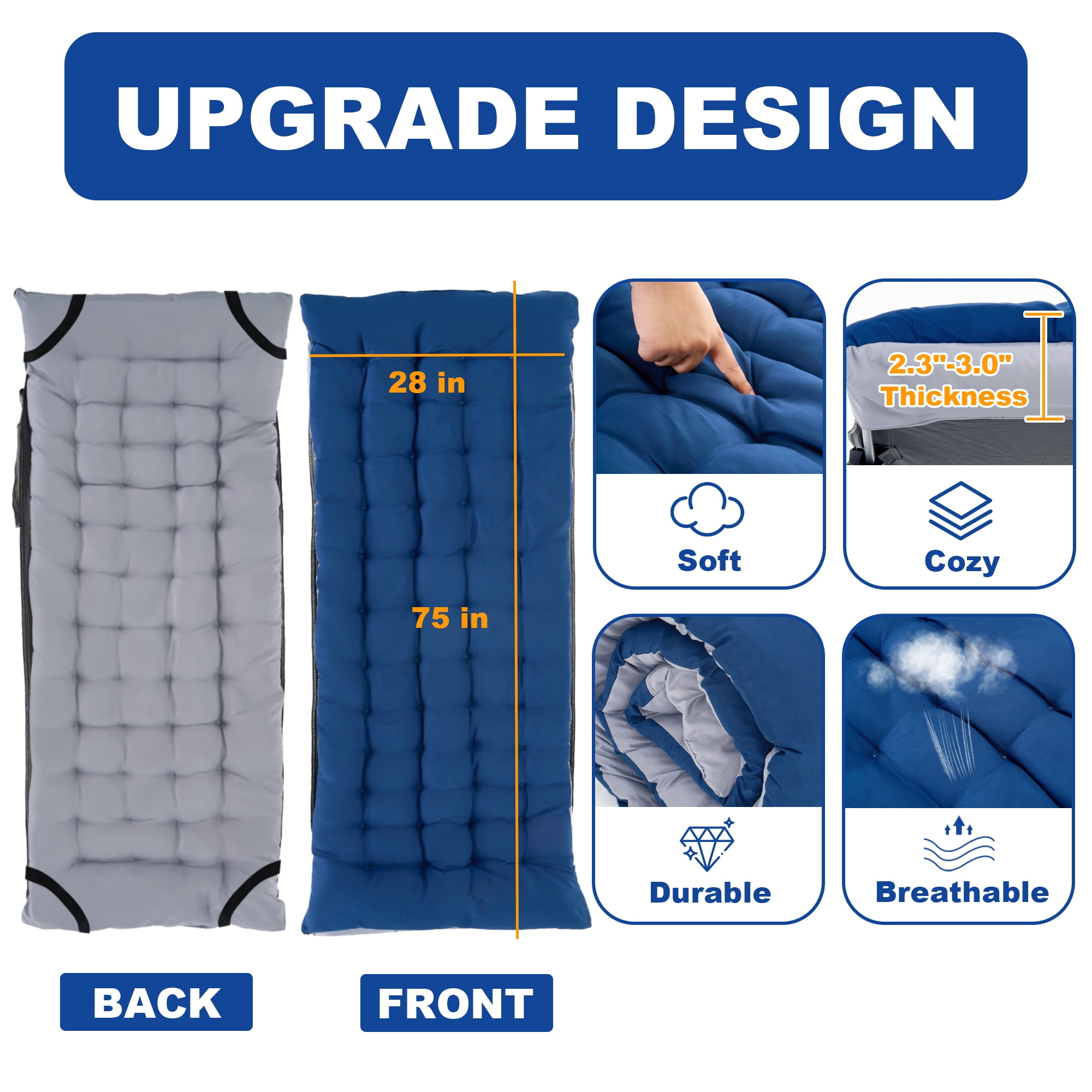 FlexWave 75" x 28" Folding Camping Cot with Mattress for Adults, 880 lb Heavy Duty Portable Guest Bed for Camping, Home & Travel